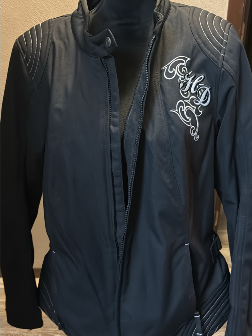 Harley Davidson Black Embroidered Logo Lightweight Jacket